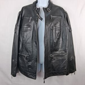 Jessica London Black Leather Moto Jacket Coat‎ Women's 20 Motorcycle Biker